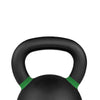 Black kettlebell with green accents on a white background