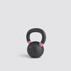 Black kettlebell with pink accents on a light gray background
