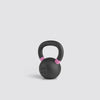 Black kettlebell with pink accents on a light gray background