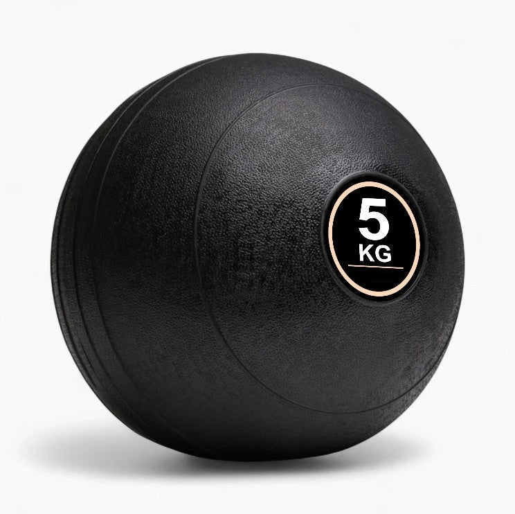 Black exercise ball with '5 KG' label on a white background