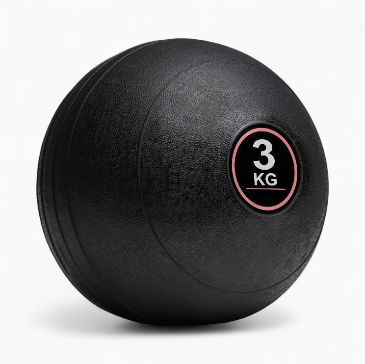 Black slam ball with '3 KG' label on a white background