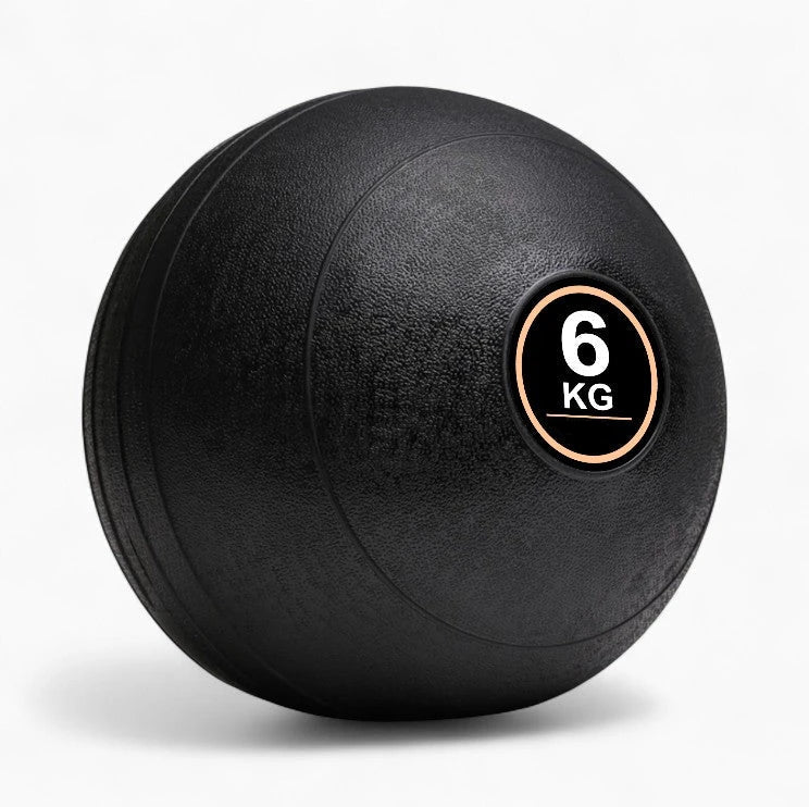 Black exercise ball with '6 KG' marking on a white background
