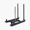 Black metal commercial competition power sled stand on a white background