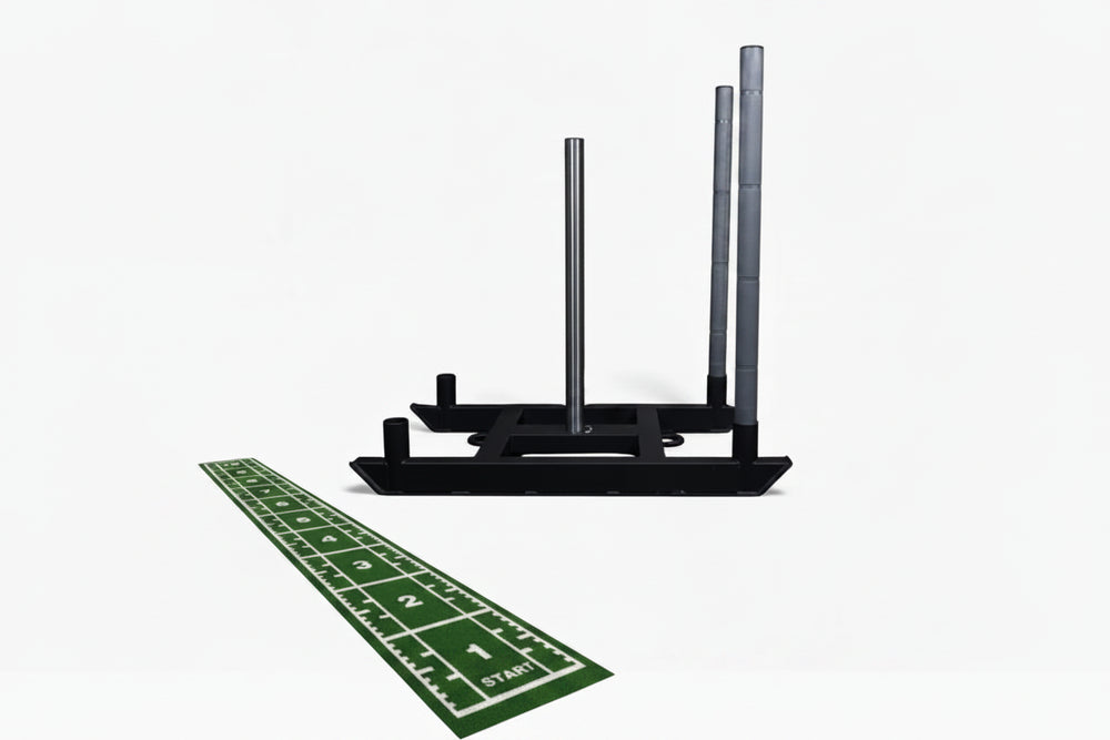 Power sled and mat on a white background