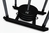 Black power sled with weight plates on a white background