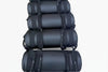 Stack of black gym sand bags on a white background