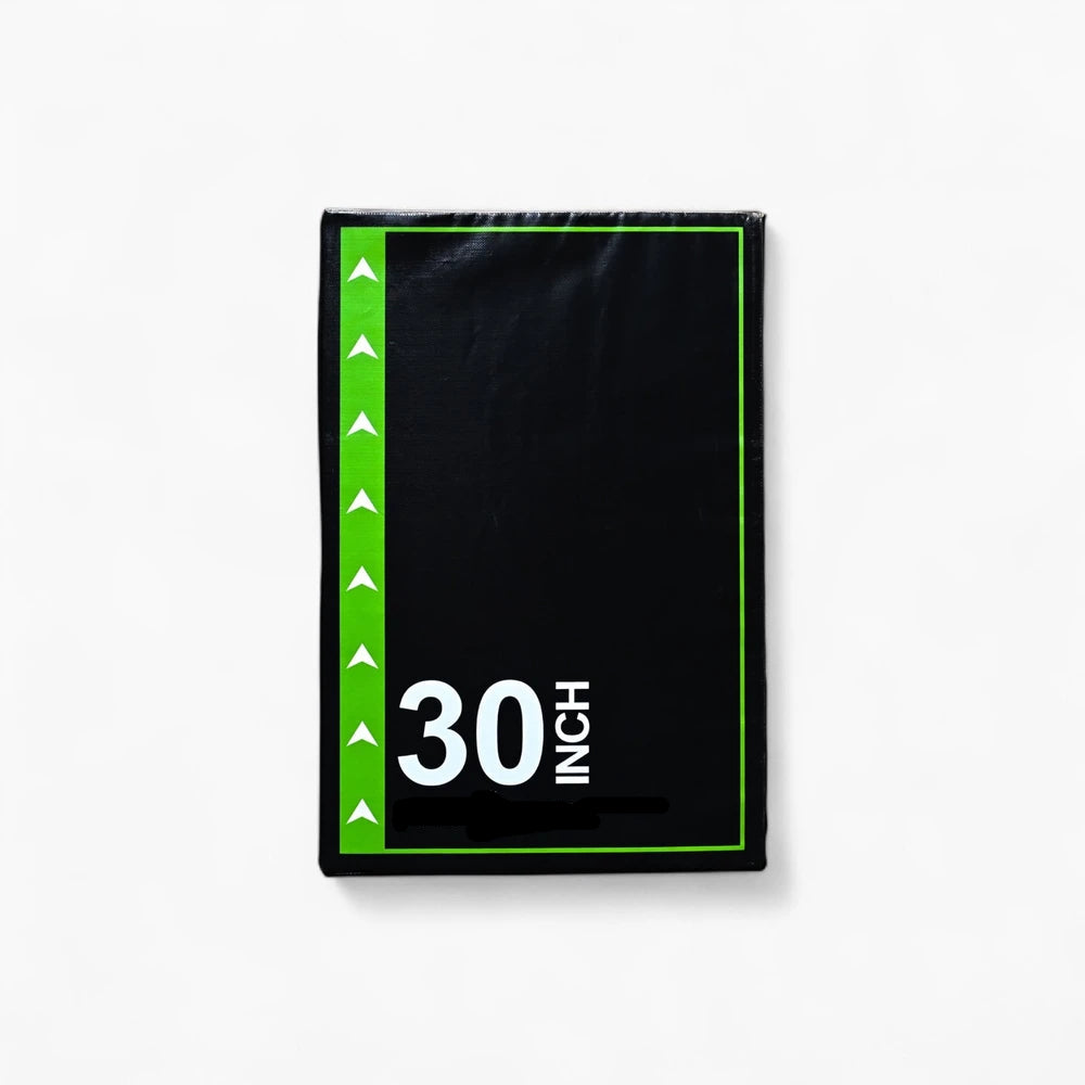 Black plyo jump box and '30 Inch' marking on a white background
