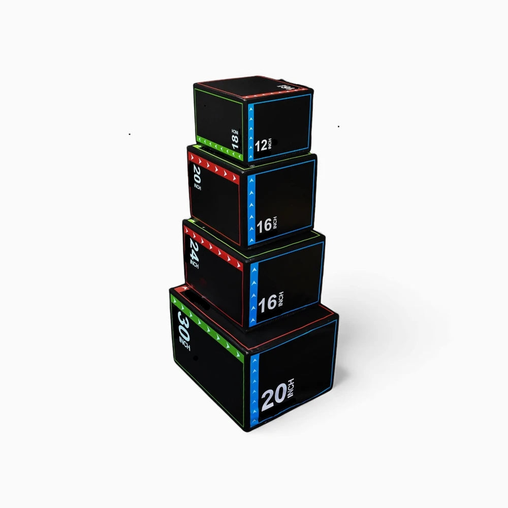 Stack of black exercise boxes with weight markings on a white background - for Sale Gym Equipment | Gym Superstore