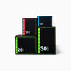 Stack of black jump boxes with measurements on a white background