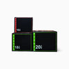 Three black jump boxes with green accents labelled 16, 18 and 20 inch