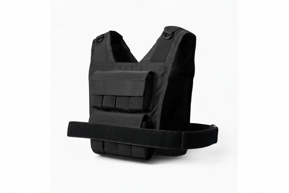 Black weighted vest on a white background