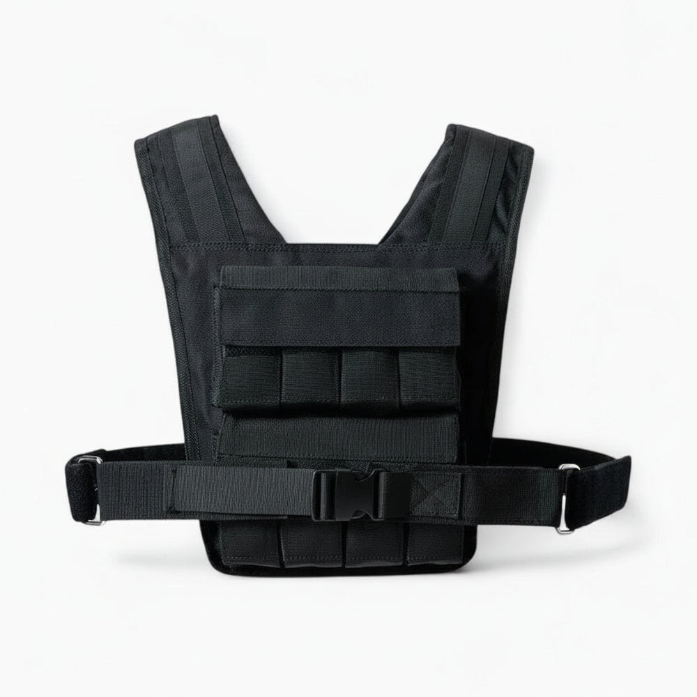 Black weight vest on a white background