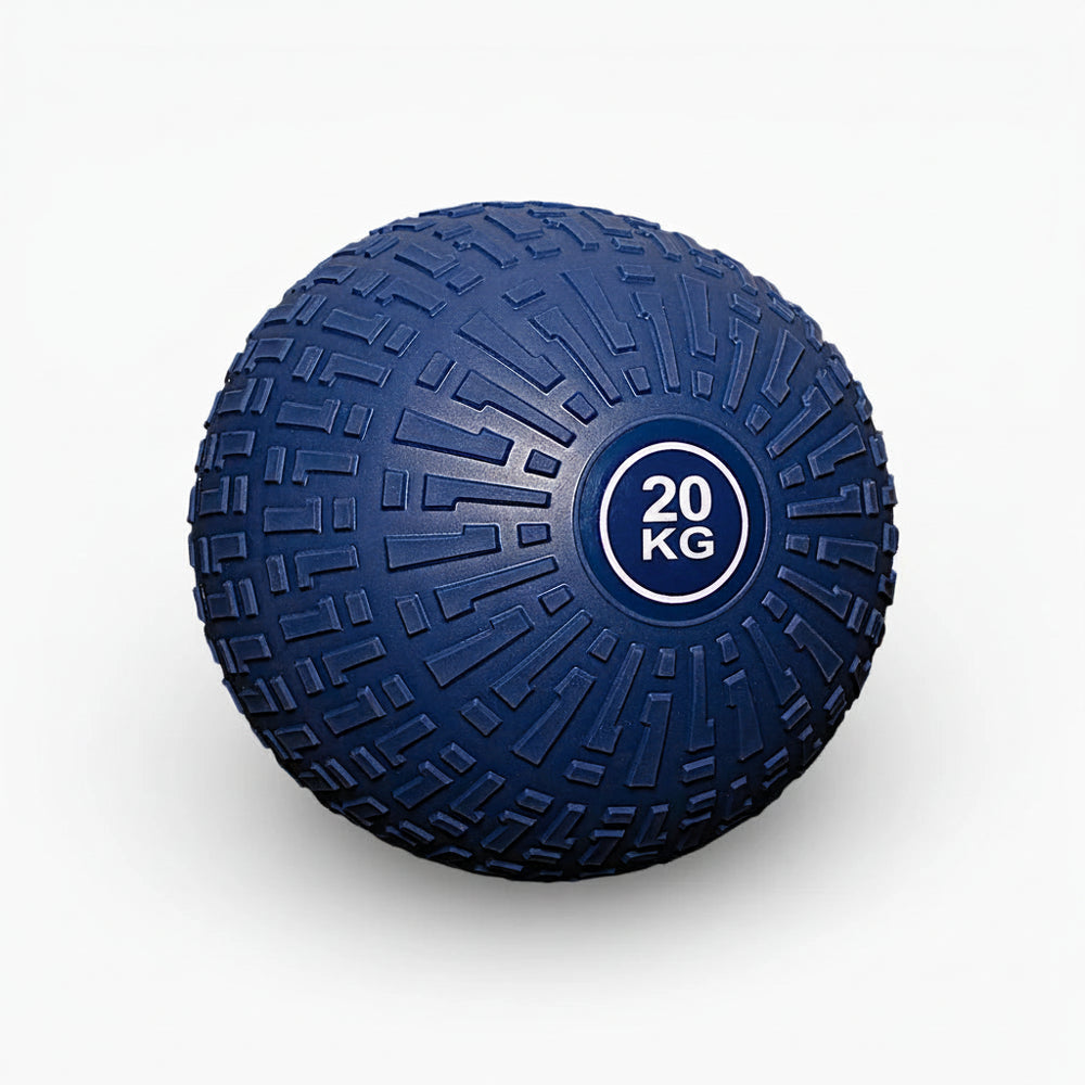 Blue exercise ball with '20 KG' marking on a white background