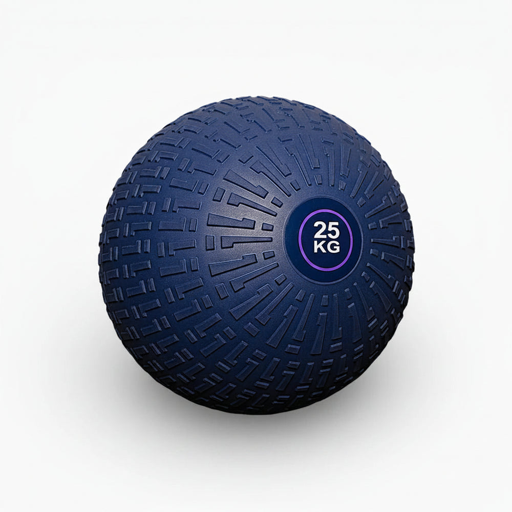 Blue exercise ball with '25 KG' marking on a white background