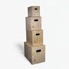 Stack of wooden jump boxes on a white background