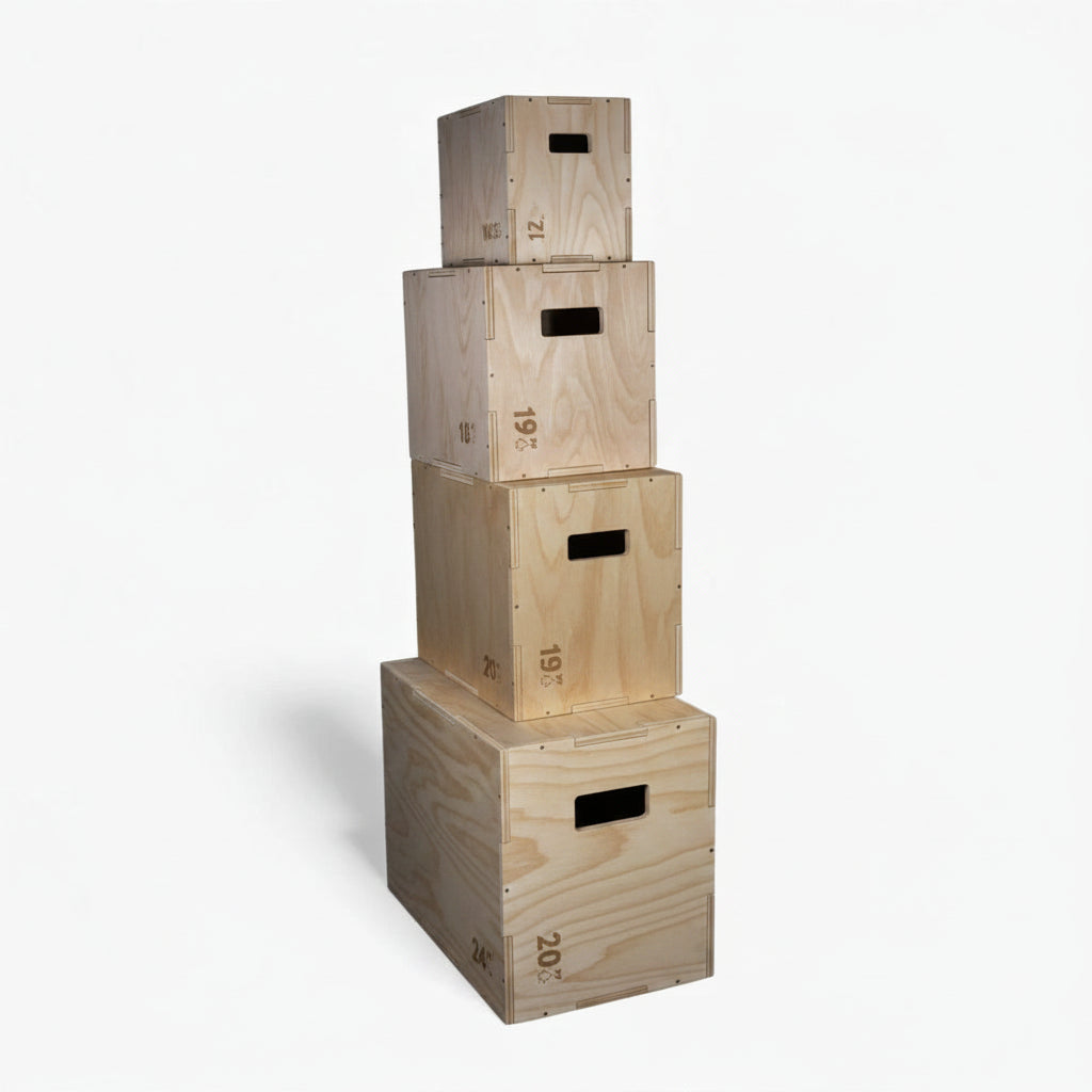 Stack of wooden jump boxes on a white background Main image