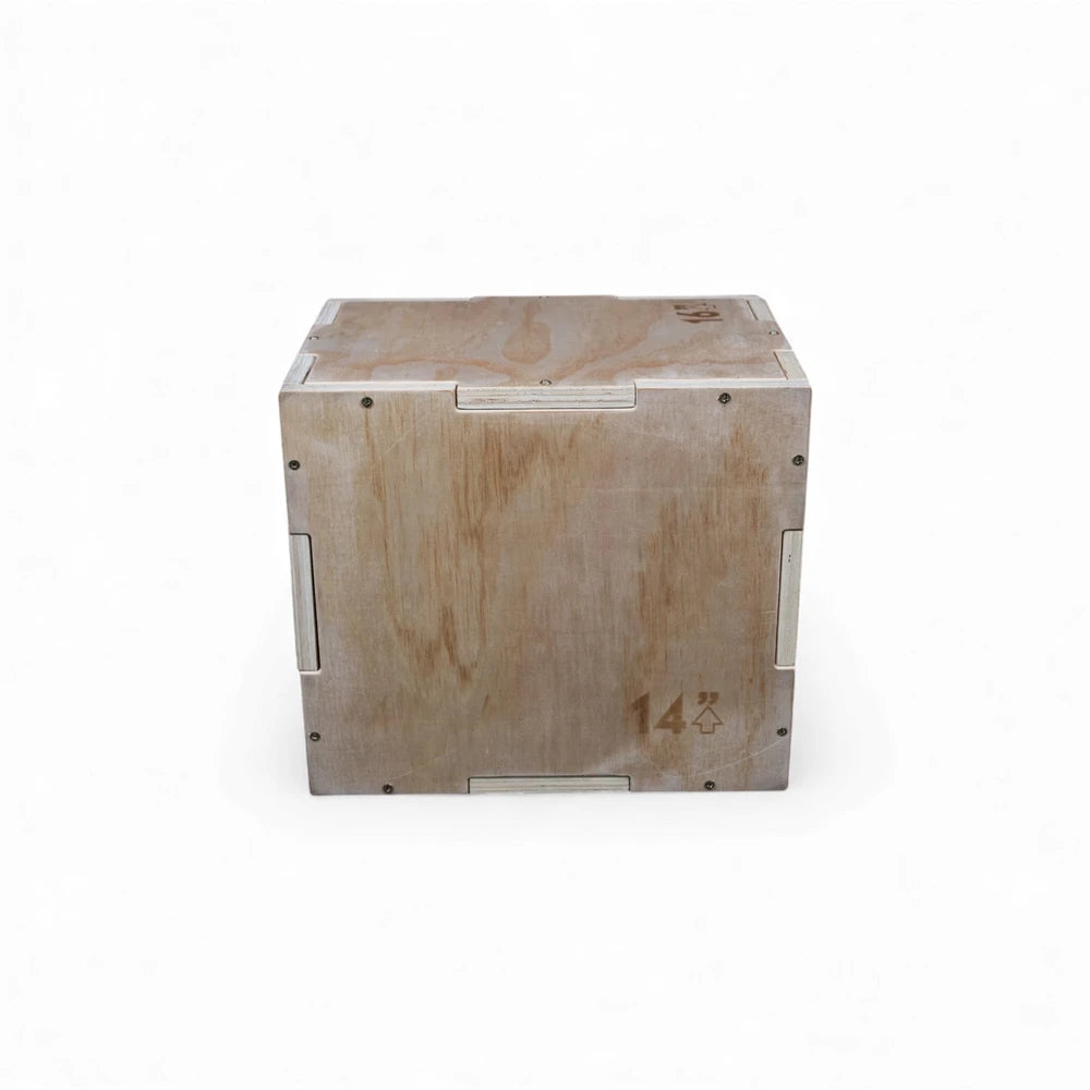 Wooden jump box for gym workouts on a white background