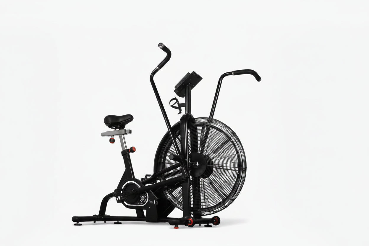 Black exercise bike with fan on a white background Main image
