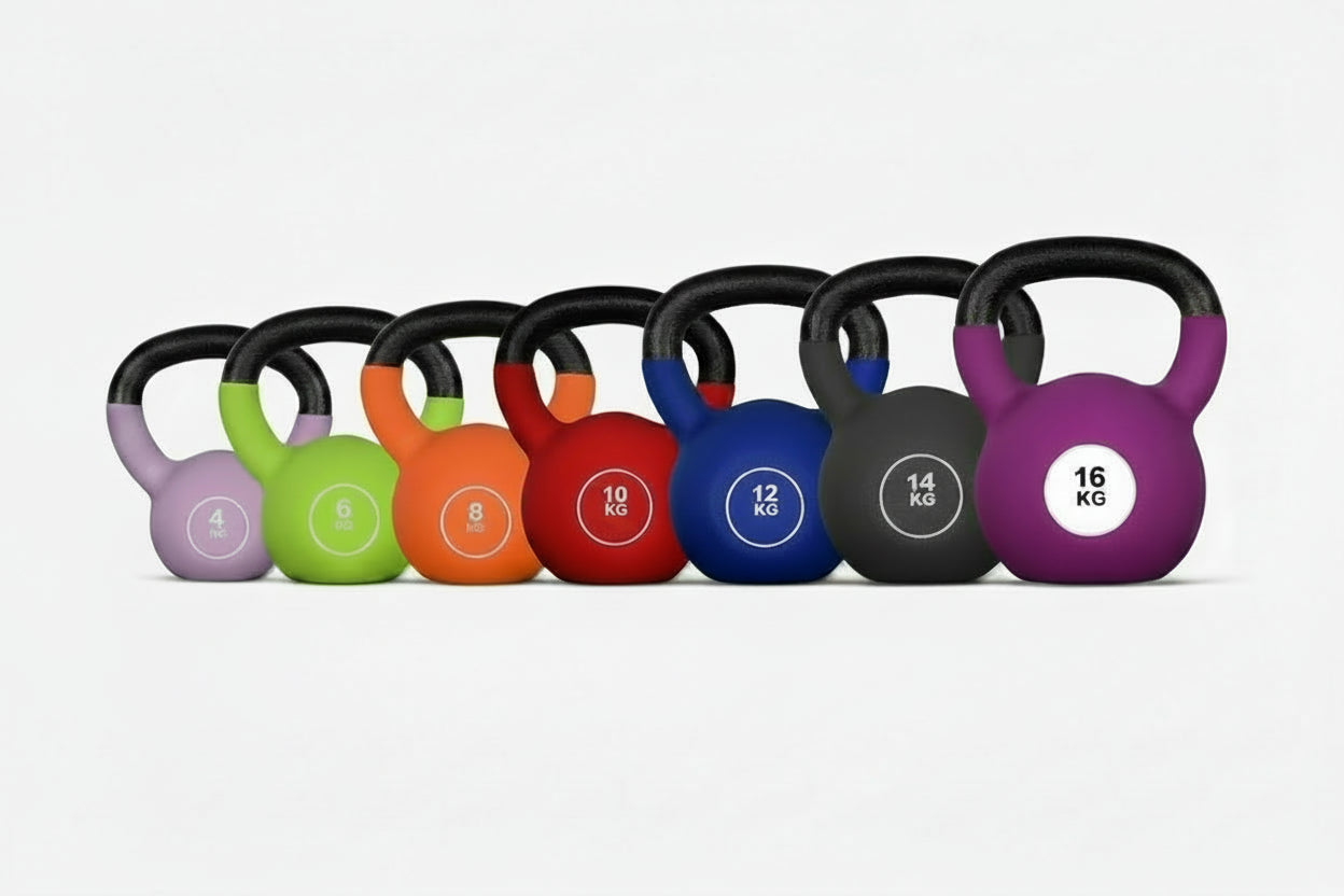Set of colorful kettlebells on a white background Main image