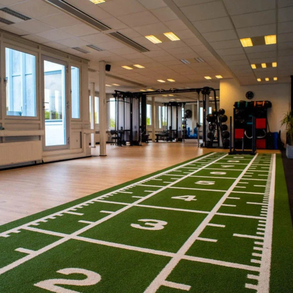 Indoor sports facility with a commercial power sledge mat