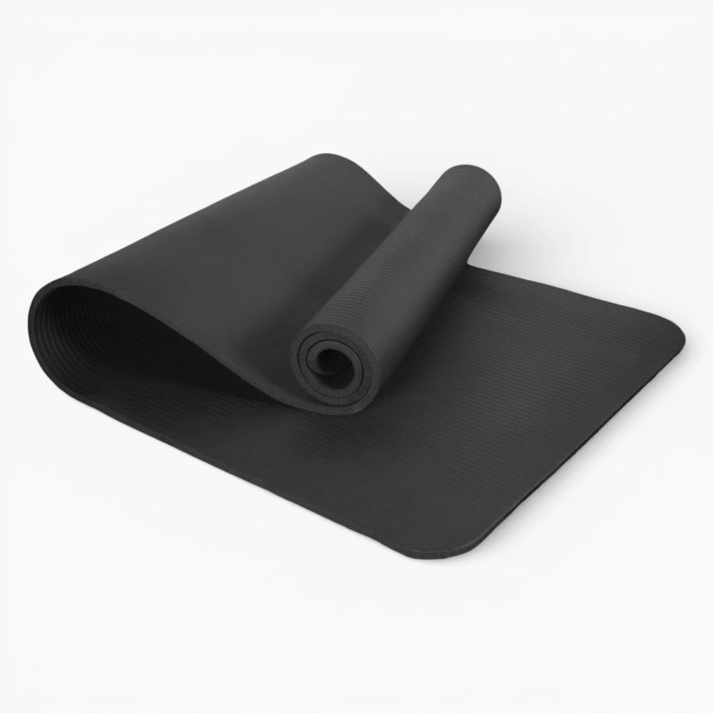 Black yoga mat on a white background