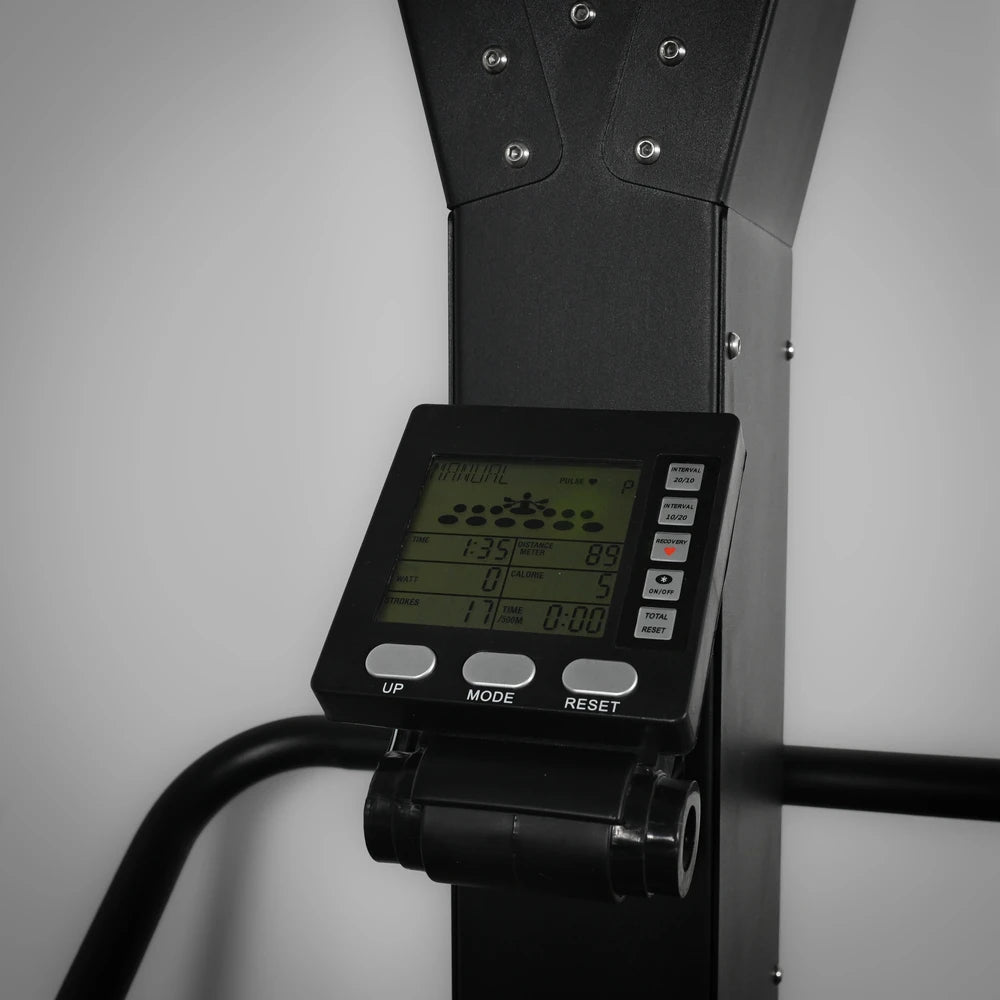 Digital display on a piece of exercise equipment with a gray background