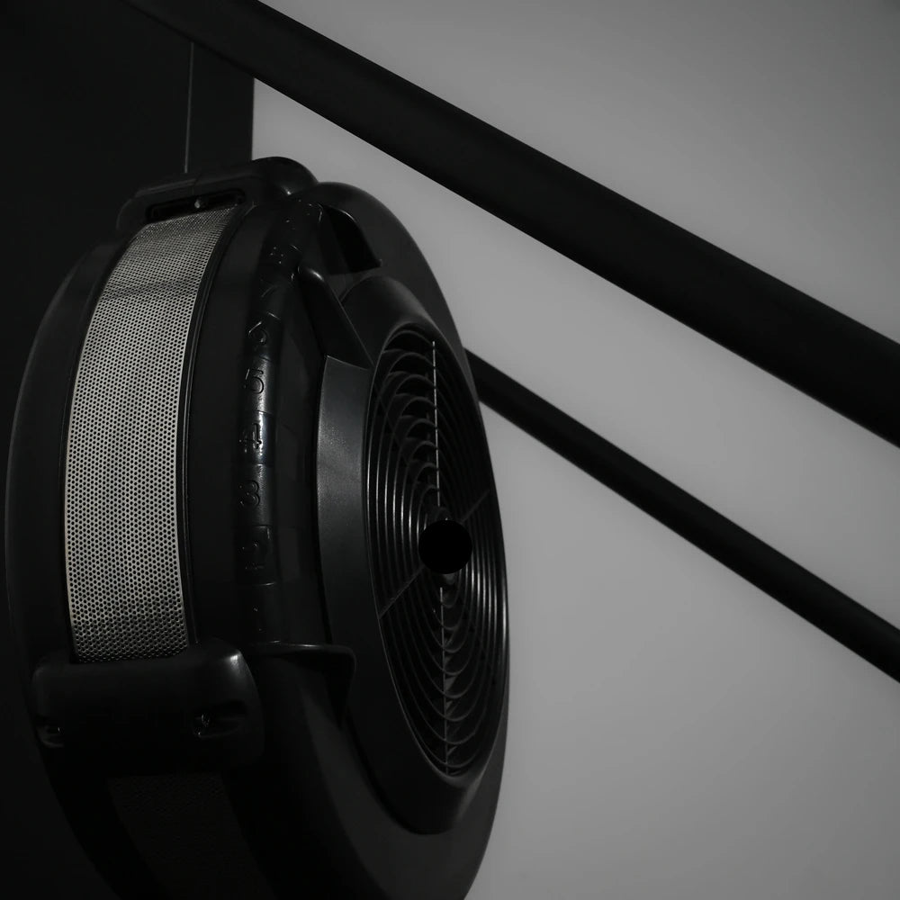Black ski erg on a grey wall
