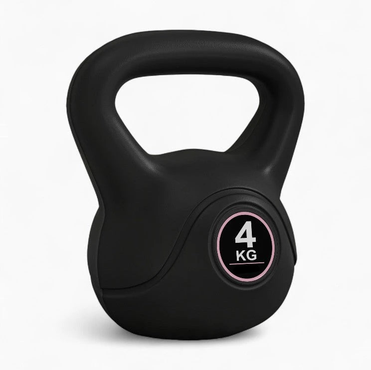 Black kettlebell with a '4 KG' label on a white background
