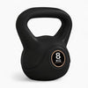 Black 8 kg kettlebell on a white background