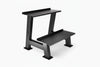 Black two tier weight rack on a white background