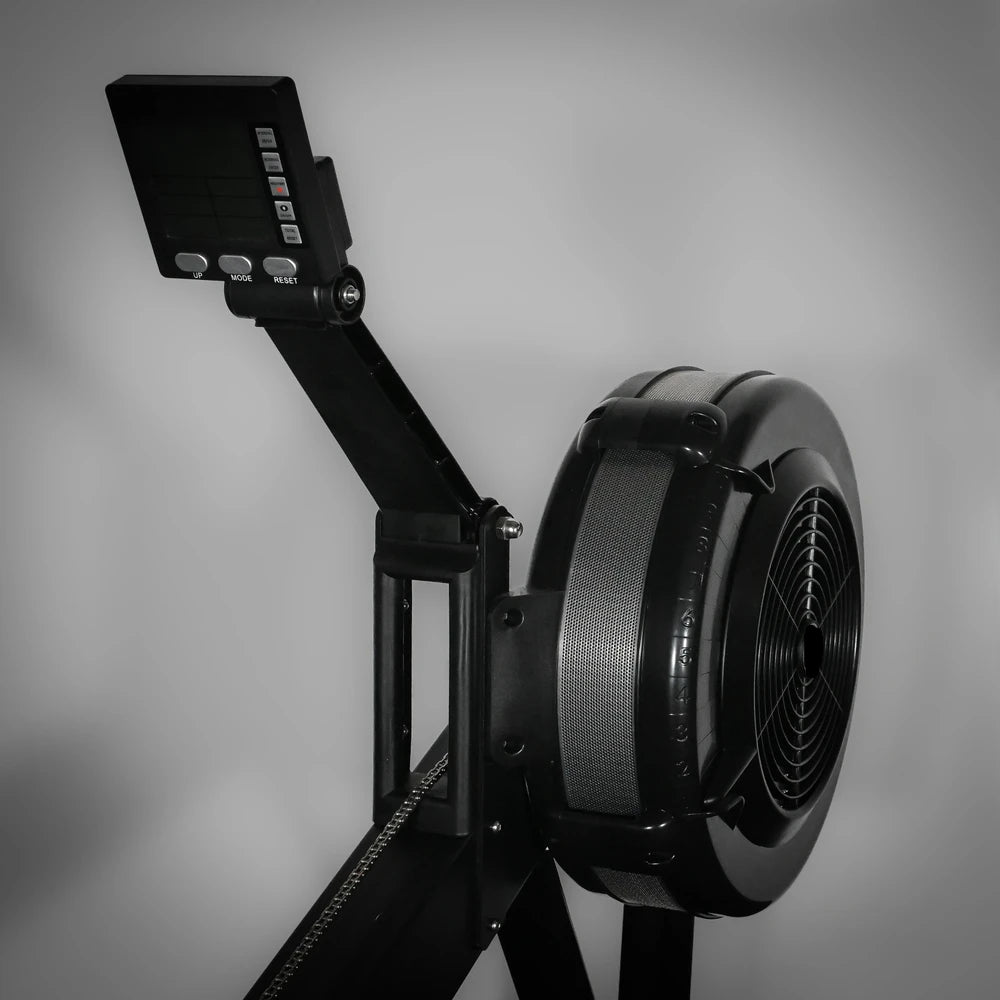 Black row erg machine on a gray background