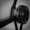Close-up of a black row erg machine on a dark background