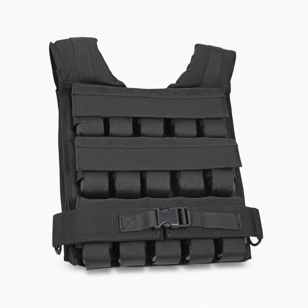 Black weighted vest on a white background