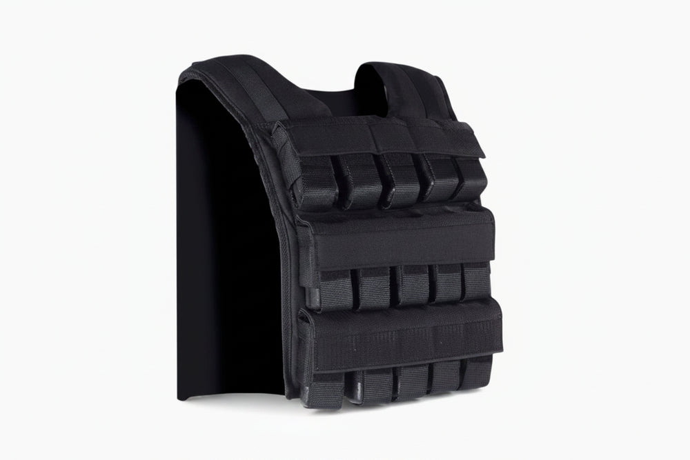Black weight vest on a white background