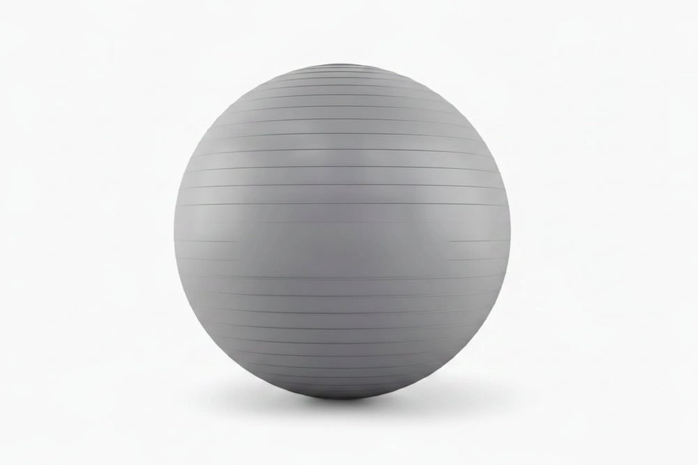 Gray exercise ball on a white background