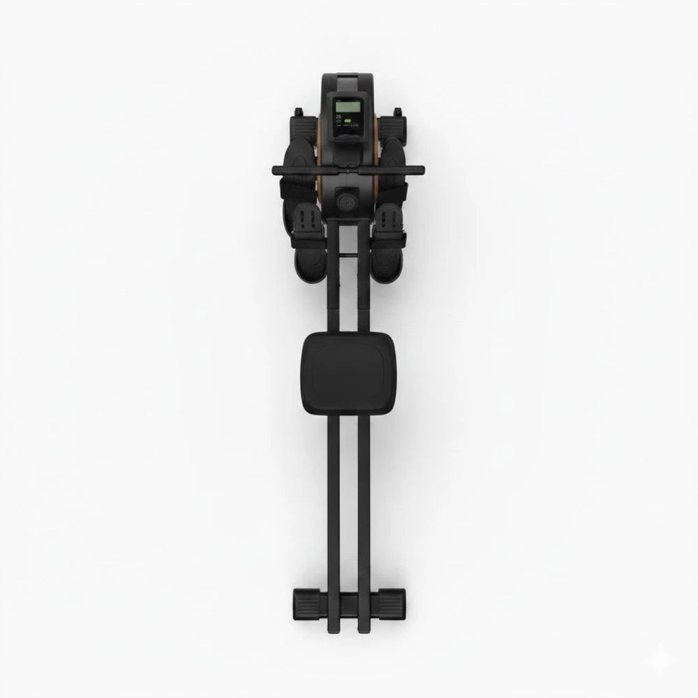 Black magnetic rowing machine on a white background