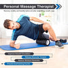 Man using a foam roller on a mat with text about its benefits for a personal massage therapist.