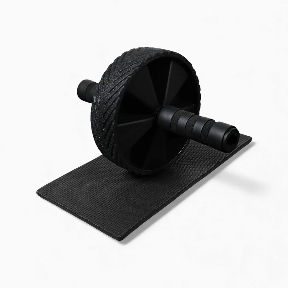 Black ab roller and mat on a white background - Cheap Mat | Gym Superstore