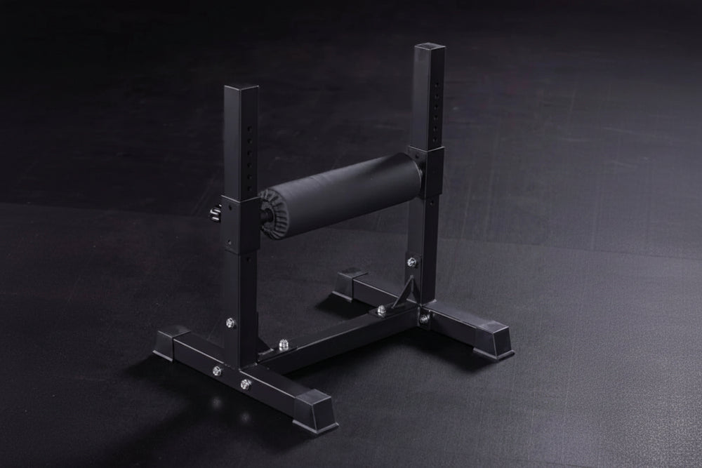 Black bulgarian split squat stand on a dark background