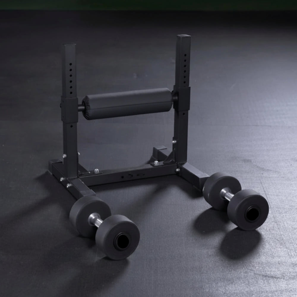 Black bulgarian split squat stand on a with dumbbells on a dark background