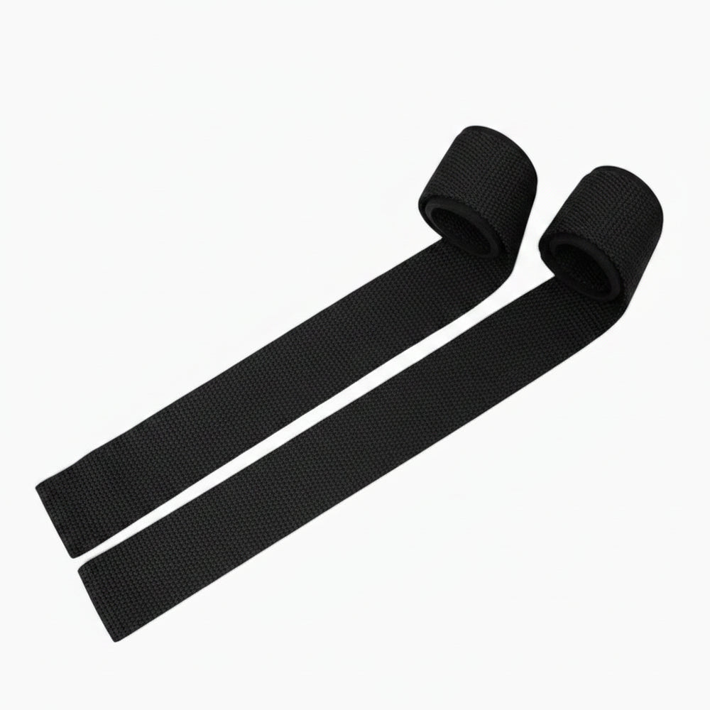 Black wrist weight lifting straps on a white background