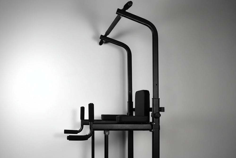Black pull-up bar against a gray background