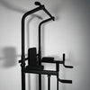 Black pull-up bar and weight stand against a gray background