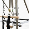Mechanism of a pilates reformer tower on a white background