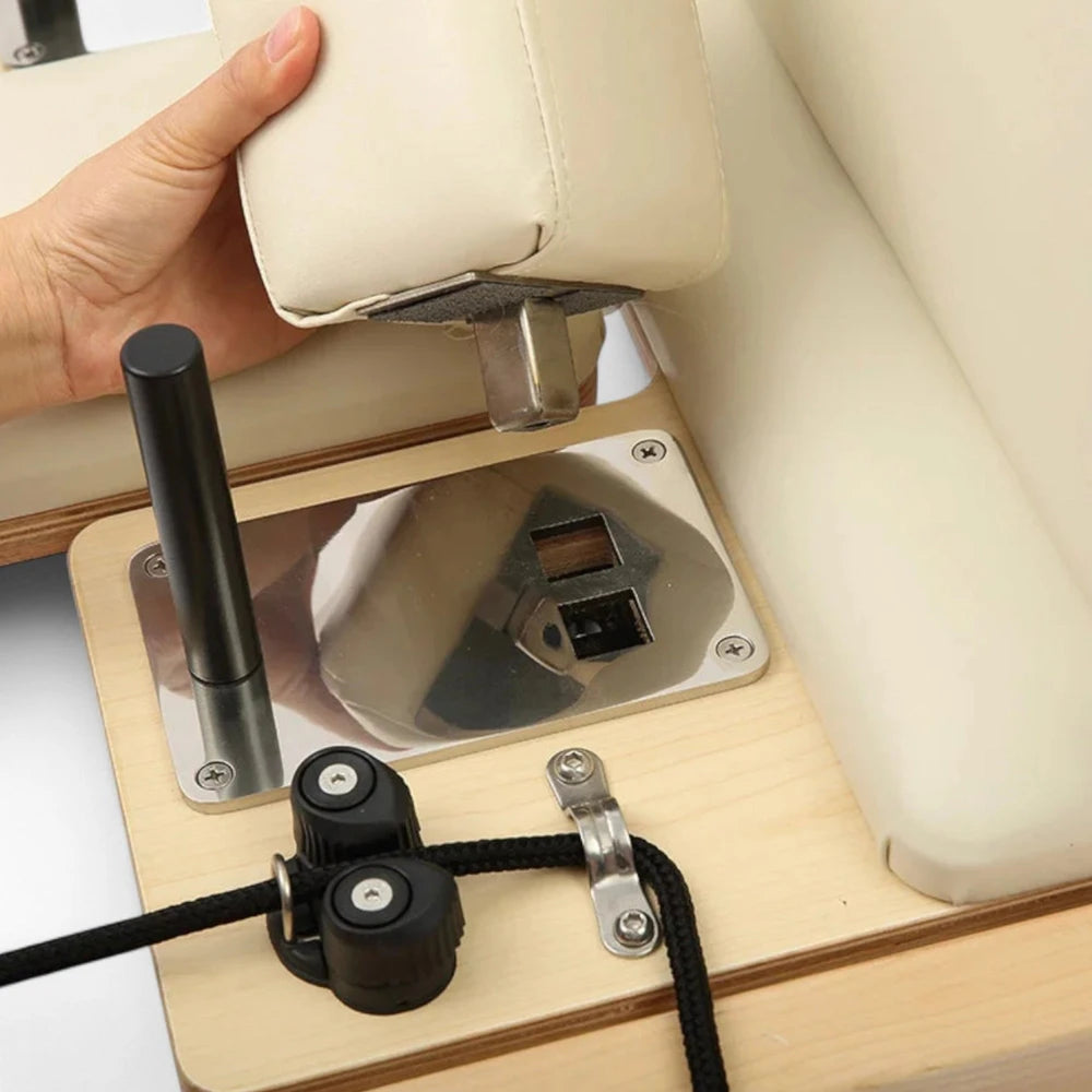 Assembly of a pilates reformer with cream padding