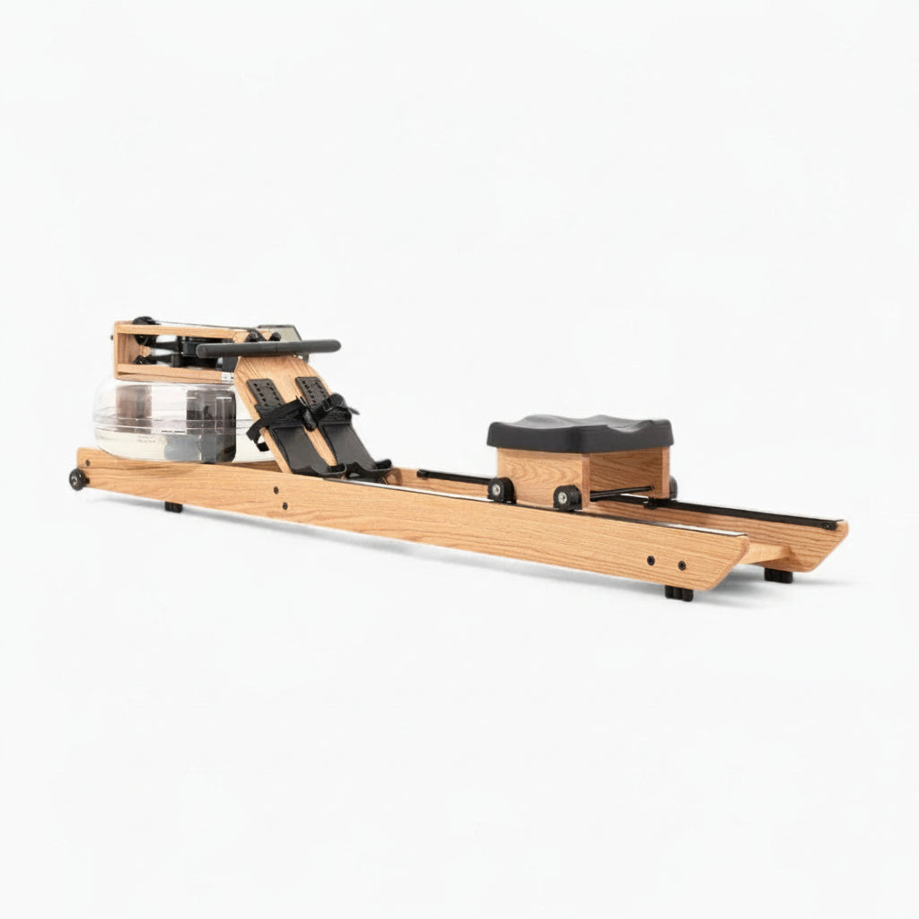 Wooden water rowing machine with black seats on a white background - Buy Online Gym Machine | Gym Superstore