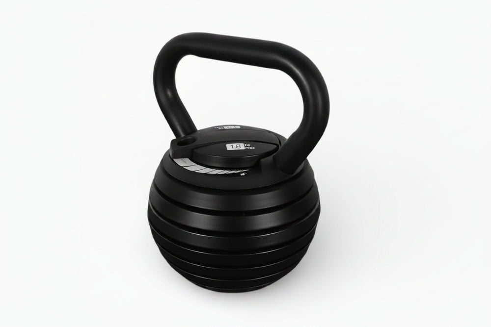 Black adjustable kettlebell on a white background