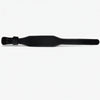 Black leather weight lifting strap on a white background