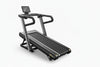 Treadmill with a screen on top on a white background