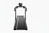Black treadmill with incline on a white background